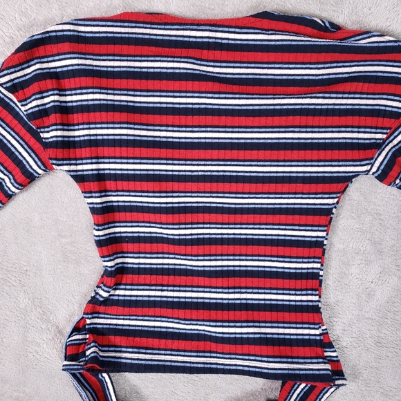 Free People Always With Me Faux Wrap Long Sleeve Tee S Red Blue White - Picture 7 of 9